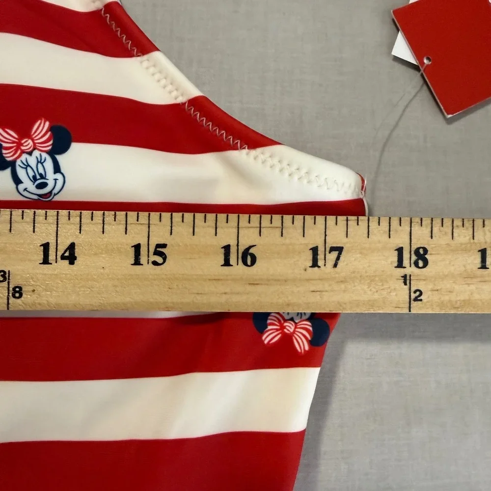 Old Navy Women's XL One Piece Swimsuit Red White Striped Minnie Mouse Disney NEW